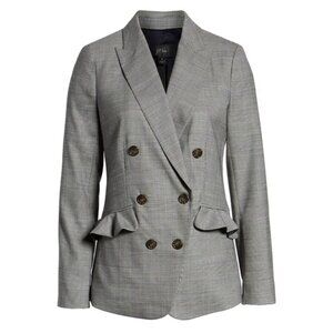 J Crew Wool Glen Plaid Ruffle Pocket Jacket Blazer Double Breasted Size: 0 J5630